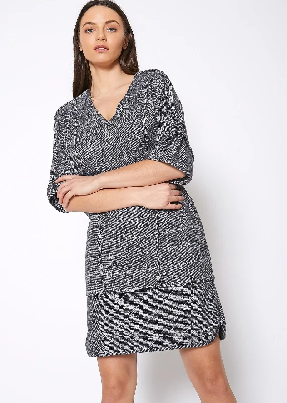 V-Neck Brushed Cotton Check Dress In Grey Plaid Tunics Favorite customer