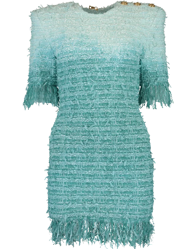 Fringe Tie-Dye Tweed Dress Tunics Luxurious high-end