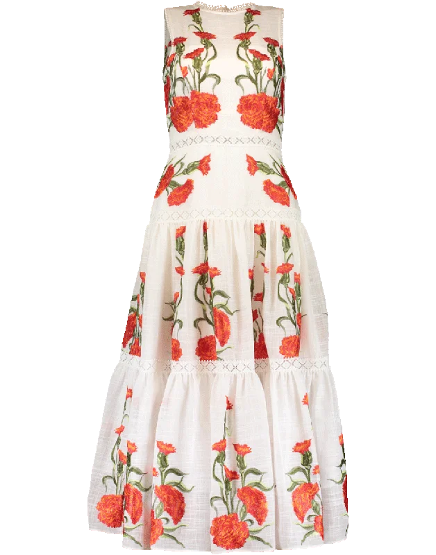 Embroidered Leomie Dress Square Neckline Feminine