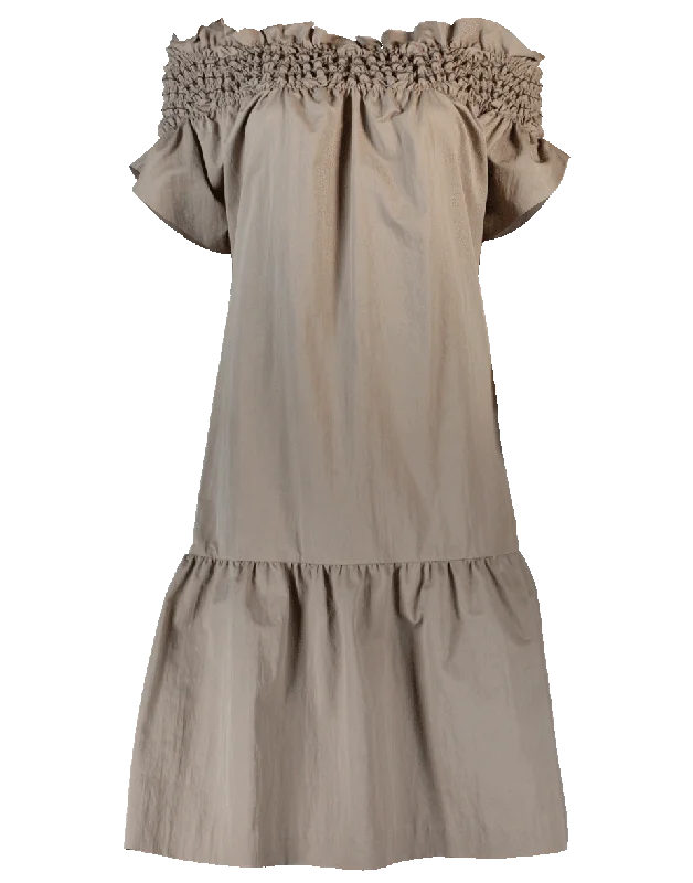 Off Shoulder Canvas Dress Tunics Satin smooth