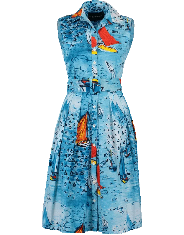 Dufy Boat Printed Dress Square Neckline Feminine