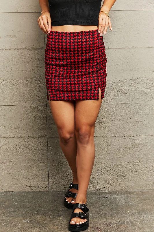 Houndstooth Slit Mini Skirt velvet skirt plush