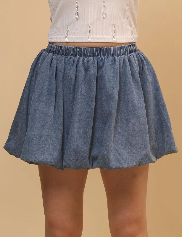 Ladies Denim Bubble Mini Skirt SKS4616 linen skirt natural