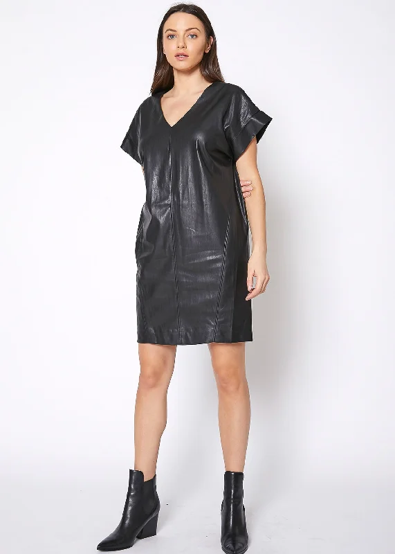 Women's Black PU Leather Dress Tunics Versatile stylish