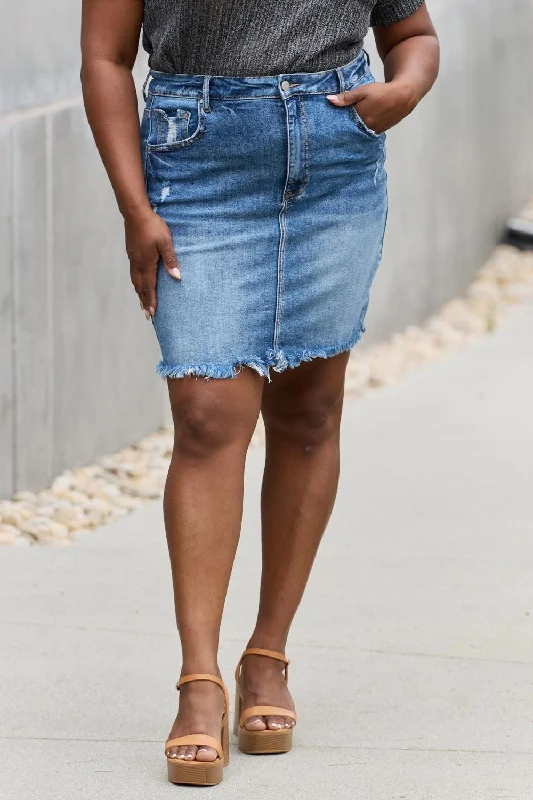 RISEN Amelia Full Size Denim Mini Skirt silk skirt elegant