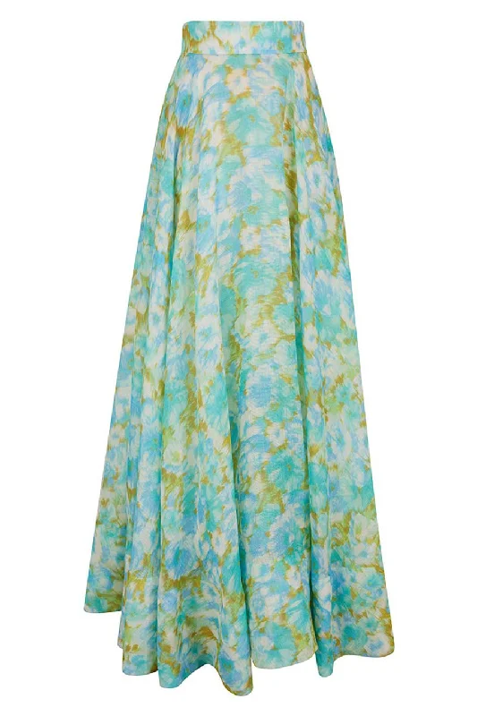 High Tide Maxi Skirt - Aqua Ikat Floral denim skirt classic