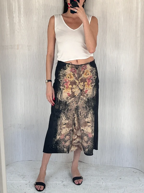 Y2K denim & lace maxi skirt denim skirt classic