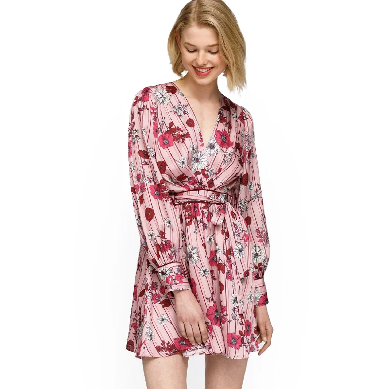 Women's Pajama floral Satin Wrap Front Flared Dress Tunics Luxurious high-end