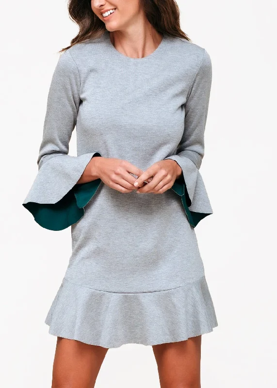 Bell Sleeve Shift Dress In Heather Grey Tunics Exclusive limited