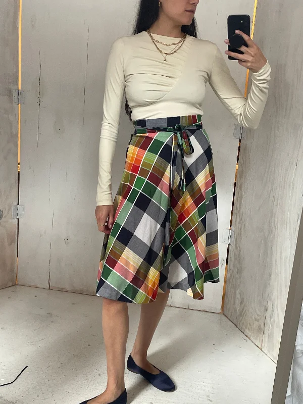 Plaid Front Flat Skirt midi skirt versatile