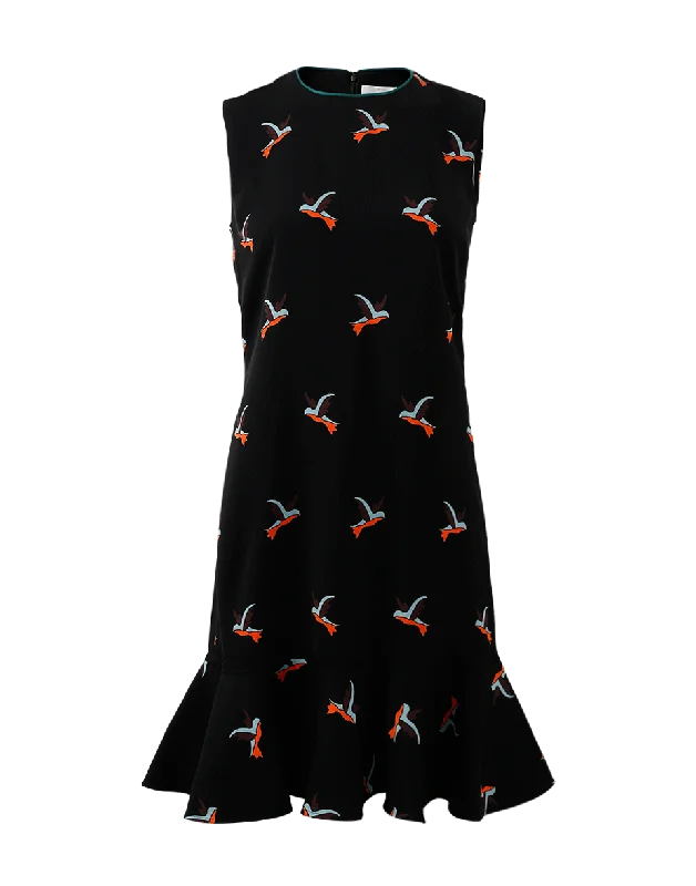 Hummingbird Print Dress Bodycon Club Sequined