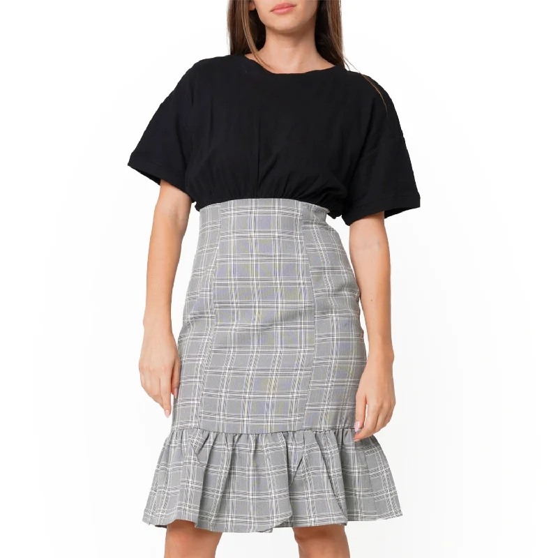 Glen Plaid Mermaid Dress in Black Tunics Running lightweight