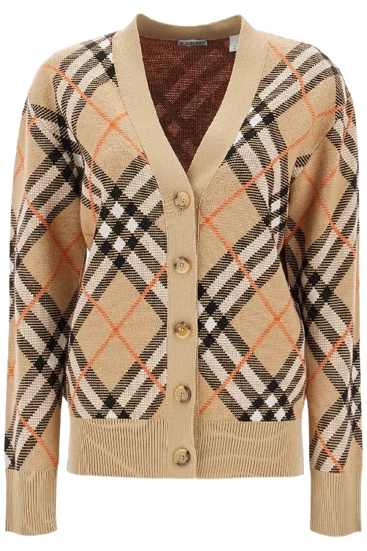 Oversized Tartan Cardigan  - Beige Neon metallic Matte