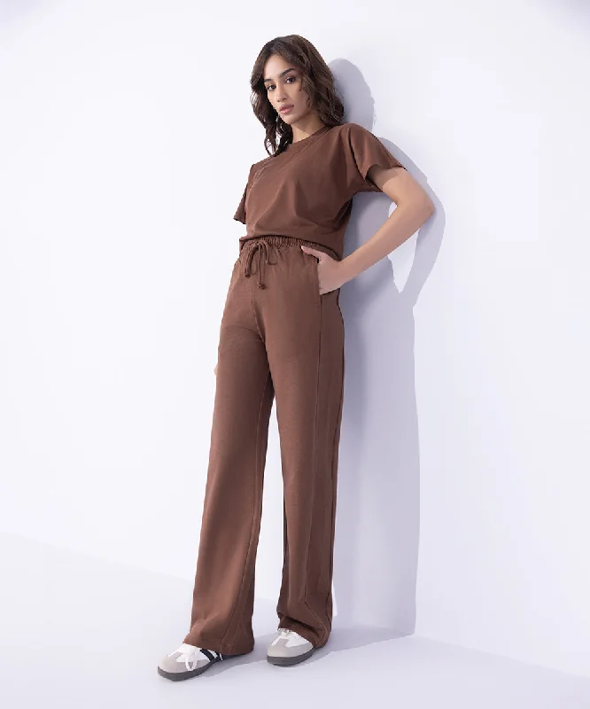Wide Leg Trousers With Rib Side Panel Trousers Cargo pockets