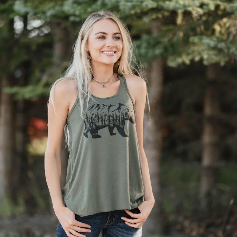 Montana Bear Flowy Tank sage tank top