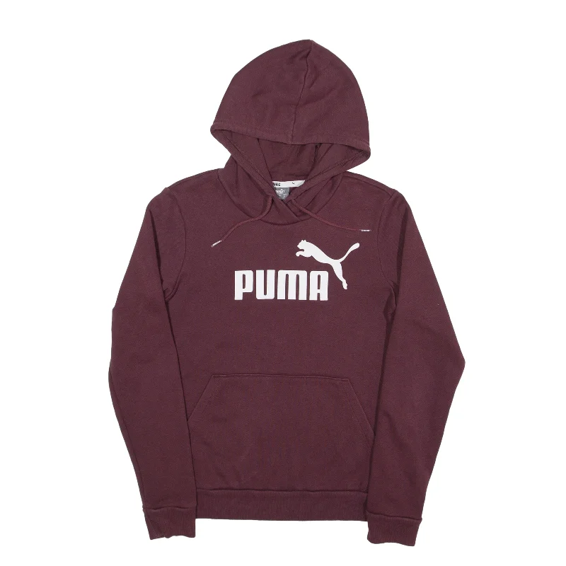 PUMA Hoodie Maroon Pullover Womens UK 8 Square Neck Pullover