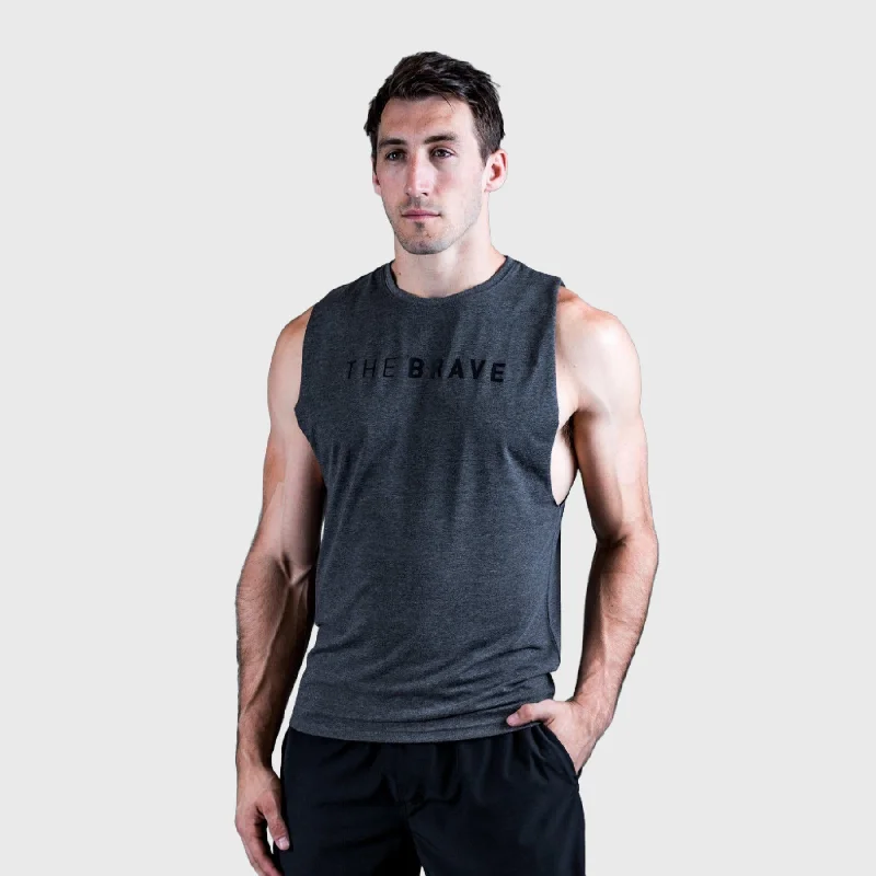 THE BRAVE - SIGNATURE TANK 2.0 - CHARCOAL MARL floral tank top