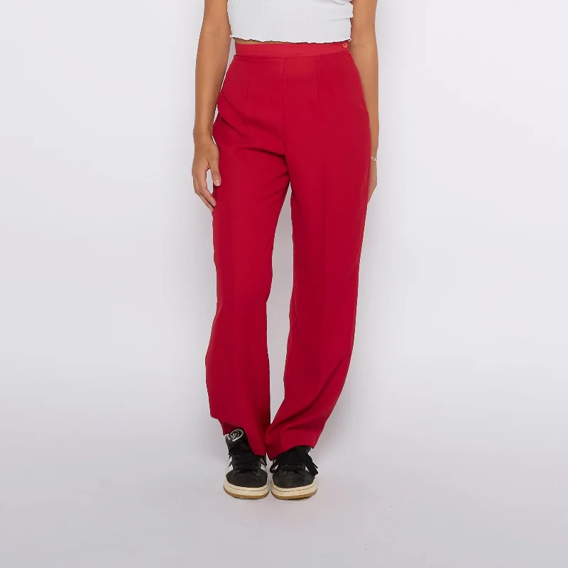 High Waisted Straight Leg Trousers - UK 6 Cropped Trousers Casual Linen