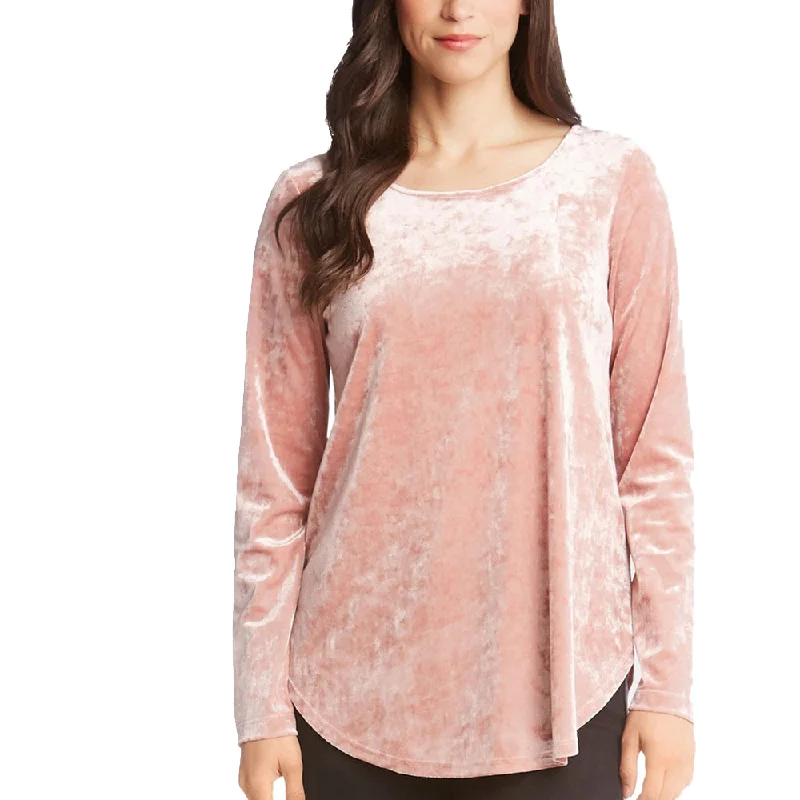 Women's Crushed Velvet Pullover Blouse,Pink Oblong Neck Pullover