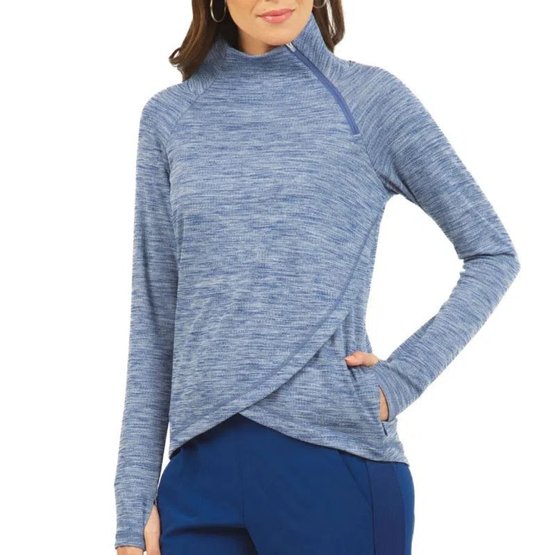 Ibkul  Asymmetrical Zip Pullover - SPF 50  Navy Cashmere Luxurious Pullover