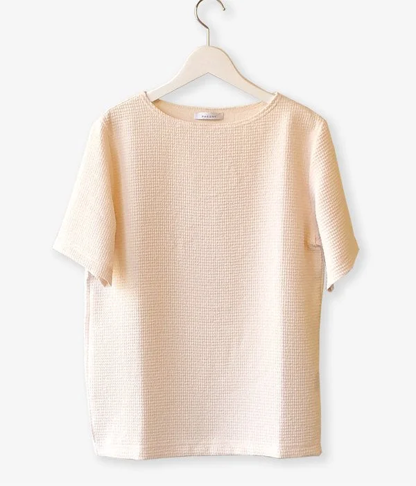 PHEENY/DOUBLE WEAVE DOBBY PULLOVER(IVORY) Shirred Sleeve Feminine