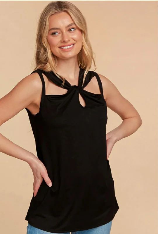 Black Twisted Neck Cutout Tank Top strapless tank top