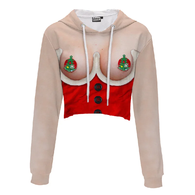 Naked Santa Crop Hoodie Hoodie with Mock Neck Collared Structured