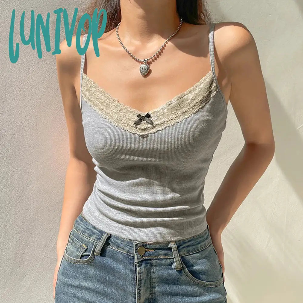 Lunivop Woman Ballet Core Camisole Fairy Core Tank Aesthetics Top French Elegance Halter Japanese Fashion Top Gyaru Bustier Corset Top ribbed tank top