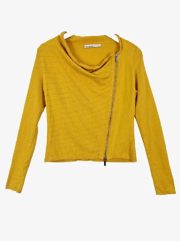 Karen Millen Mustard Knit Cardigan Top Size 10 Satin Blend Silk Blend Wool Blend