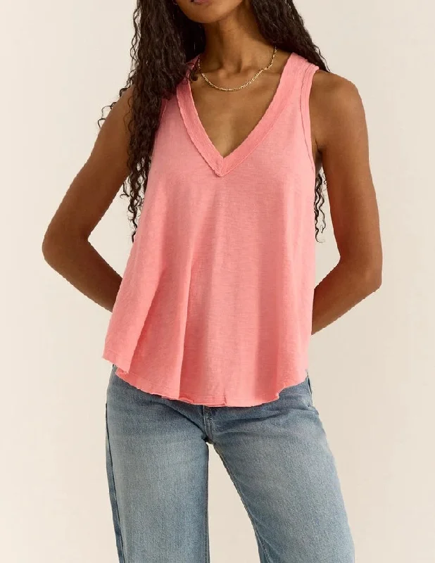 Bayview V Neck Tank - Starfish coral tank top