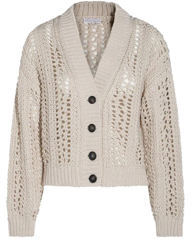 White Beige V Neck Cardigan Thin Thick Dense