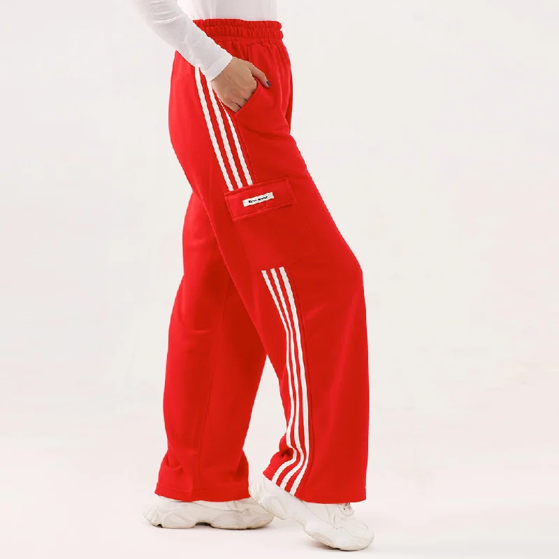 Red Wide Leg Cargo Unisex Trouser Trousers Gym Athletic