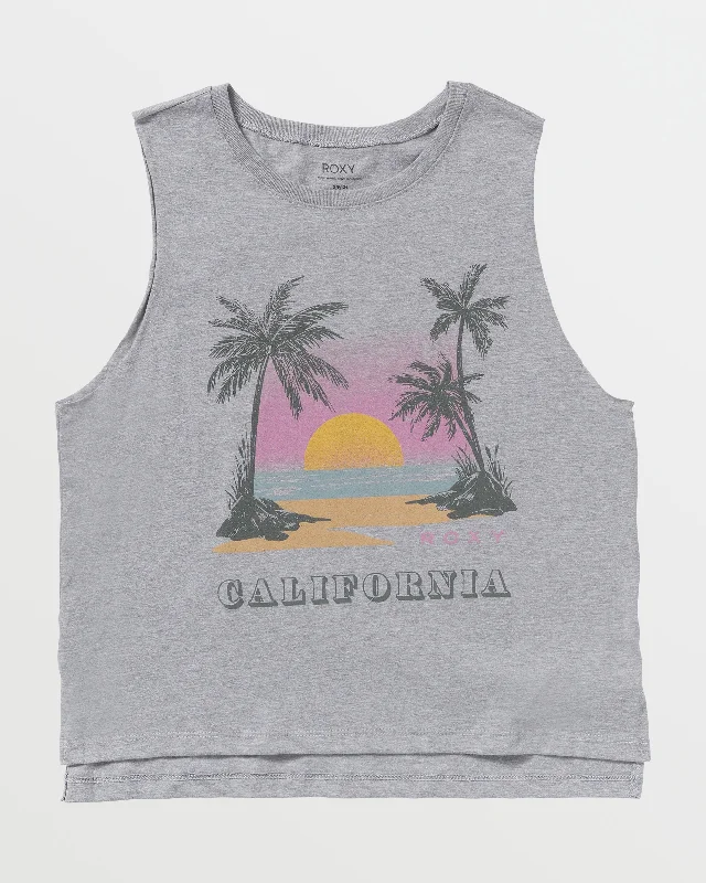 Sunset Beach California Tank - Heritage Heather glitter tank top