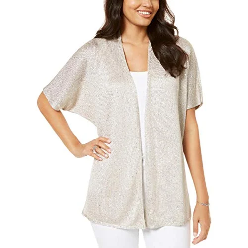 INC Petite Sequinned Drape-Front Cozy Cardigan Cable Knit Ribbed Knit Lace Knit