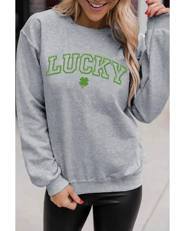 Azura Exchange Clover Embroidered Pullover Sweatshirt - L Fleece Warm Pullover