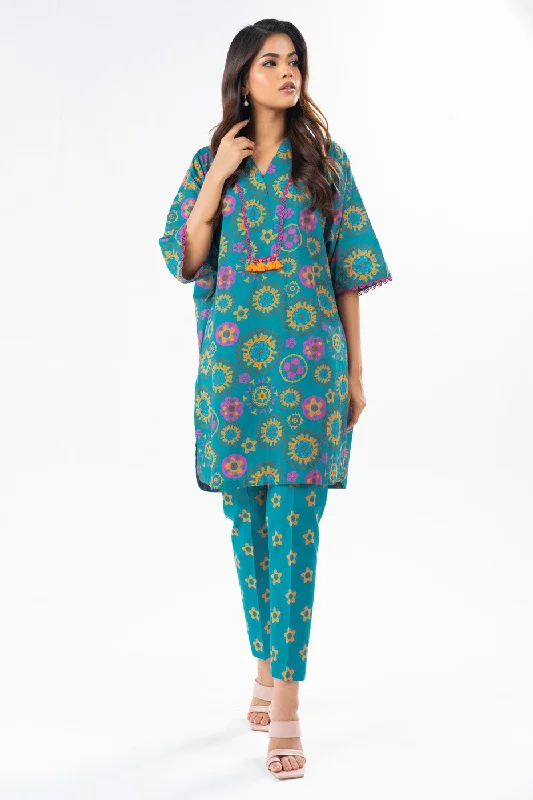 2 Pc Printed Lawn Suit With Printed Cambric Trouser Trousers Brand Named