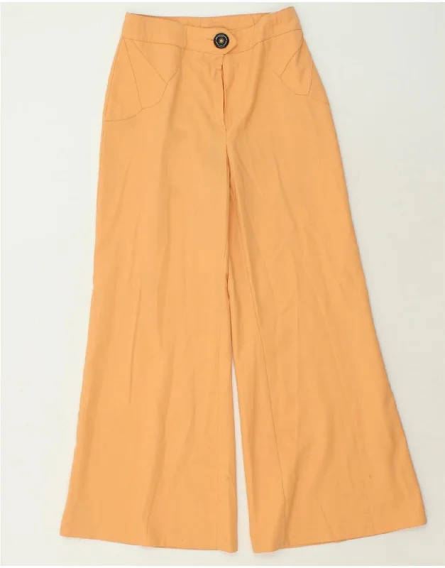 TREVIRA Womens Wide Leg Casual Trousers IT 42 Medium W28 L30 Orange Trousers cozy soft