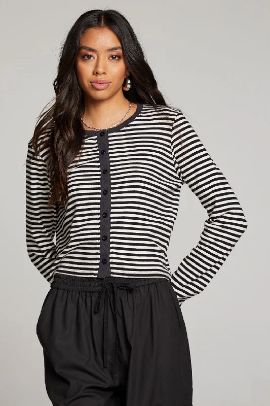 Brady Punk Stripe Button Up Pullover Polo Neck Sweater