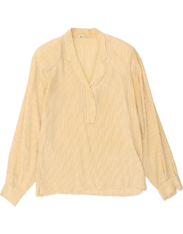 VINTAGE Womens Pullover Shirt UK 14 Large Beige Striped Silk Solo Sleeve Pullover