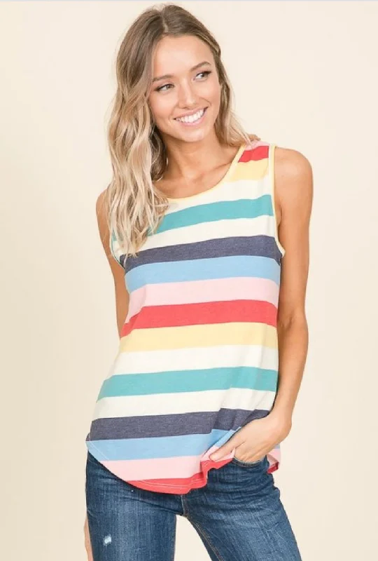 Stripe Multicolor Tank cold shoulder tank