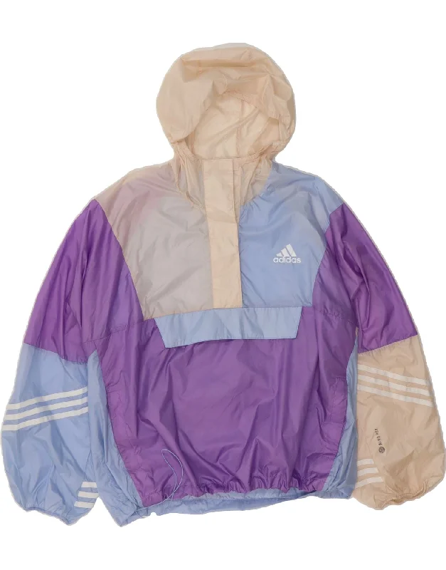 ADIDAS Womens Hooded Pullover Rain Jacket UK 20/22 XL Purple Colourblock One Shoulder Top