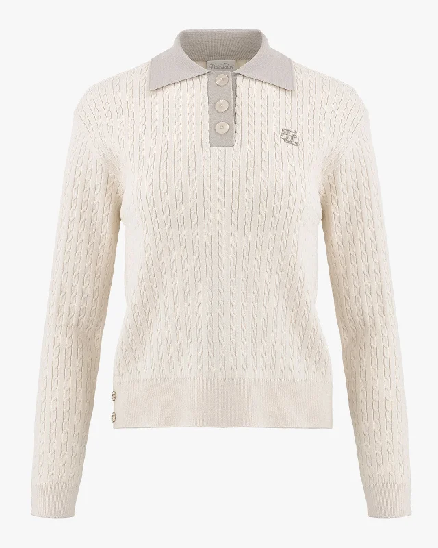 Cable Collar Pullover Sweater - Cream Polo Neck Sweater