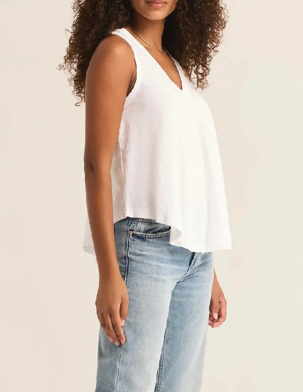 Bayview V Neck Tank - White teal tank top