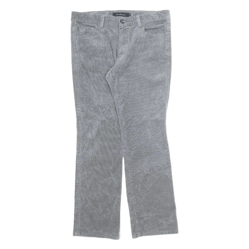 CALVIN KLEIN Corduroy Trousers Grey Regular Straight Womens W34 L32 Trousers Handmade Artisanal