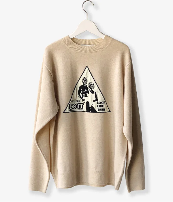 TAN/"DO IT" OVERSIZE CREWNECK PULLOVER(LIGHT BEIGE) Flare Sleeve Stylish