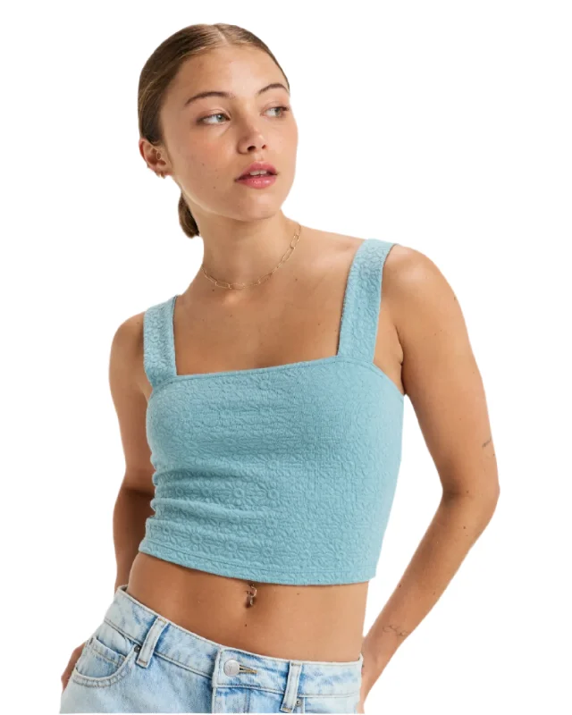 Hibiscus Roja Fitted Tank Top - Mineral Blue teal tank top