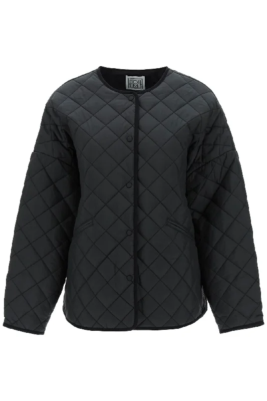 quilted boxy jacket 211 177 732 BLACK Notch Collar Peter Pan Collar Cowl Neck