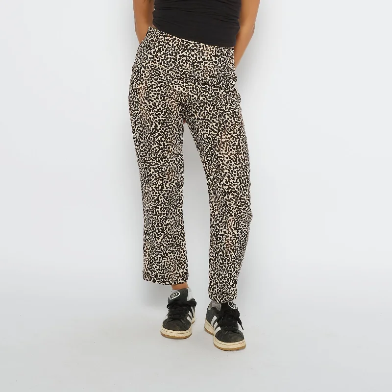 Leopard  Side Zip Straight Leg Trousers - UK 8 Trousers Versatile Stylish