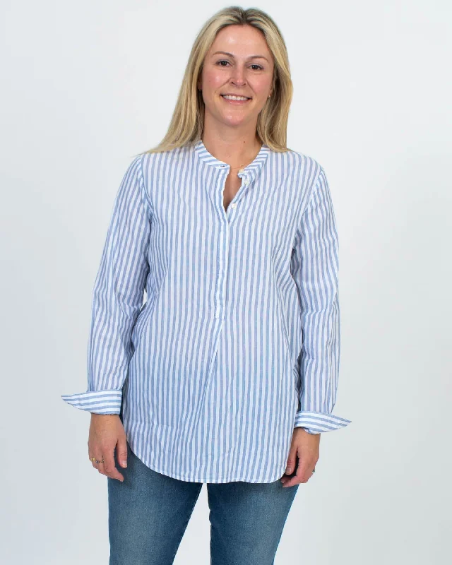 Henley Stripe Pullover Blouse Square Neck Pullover