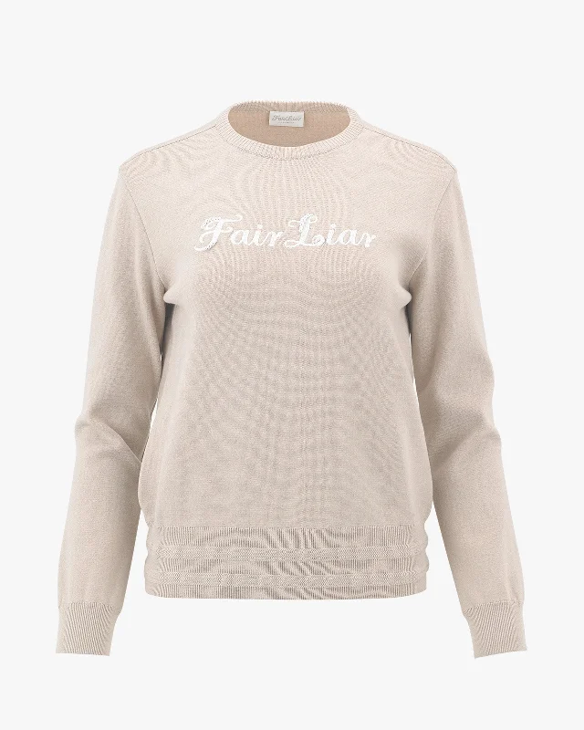 Round Neck Logo Pullover Sweater - Beige Peter Pan Collar